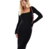 Miss Selfridge Petite Long Sleeve Scoop Neck Maxi Dress In Black For Women