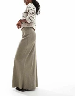 Miss Selfridge Linen Blend Bias Maxi Skirt In Khaki For Women