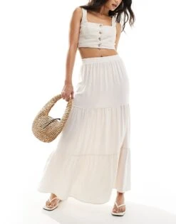 Miss Selfridge Tiered Maxi Skirt In Linen For Women Stone
