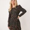 Miss Selfridge Petite Ribbon Detail Tea Dress In Black Floral Print For Women Multi