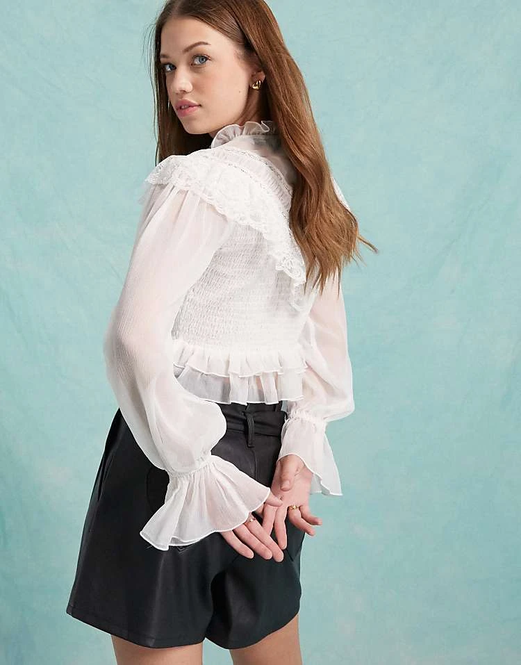 Miss Selfridge Victoriana Blouse In White For Women - Image 3