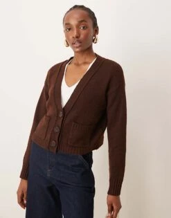 Miss Selfridge Seam Detail Boxy Cardigan In Chocolate For Women