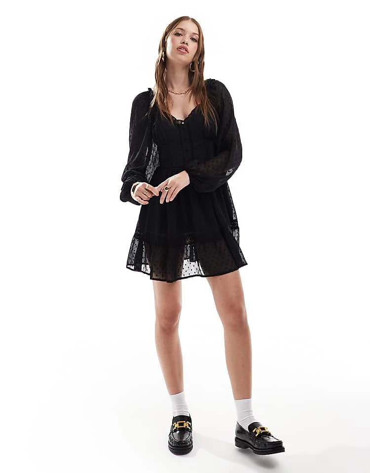 Miss Selfridge Chiffon Corset Detail Mini Dress In Black For Women - Image 5