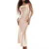 Miss Selfridge Petite Satin Asym Cowl Maxi Dress For Women Gold