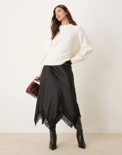 Miss Selfridge Satin Maxi Skirt With Trim In Black For Women