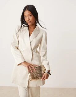 Miss Selfridge Petite Satin Blazer In Champagne For Women Beige