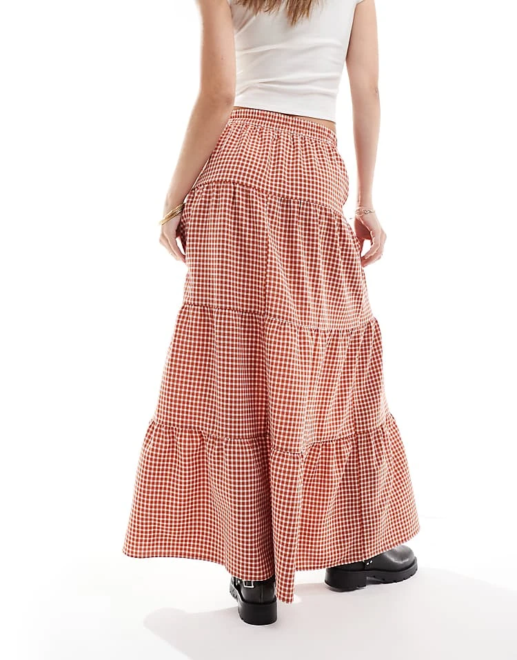 Miss Selfridge Tiered Maxi Gingham Skirt In Rust For Women - Image 2