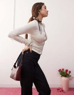 Miss Selfridge Blanket Stitch Jersey Cardigan In Cream For Women