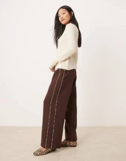 Miss Selfridge Petite Side Stripe Jogger In Chocolate For Women