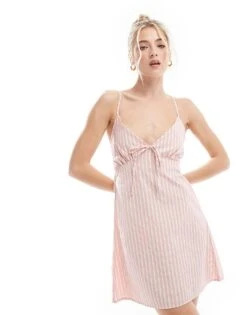 Miss Selfridge Pink And White Stripe Mini Slip Dress For Women