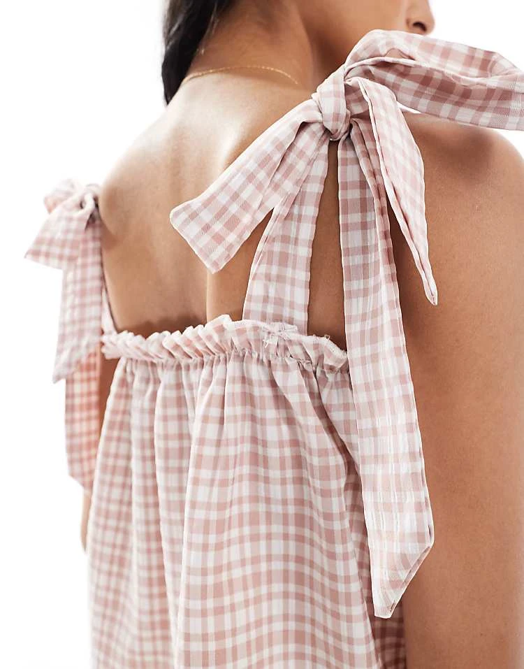 Miss Selfridge Tie Shoulder Gingham Top For Women Pink - Image 2