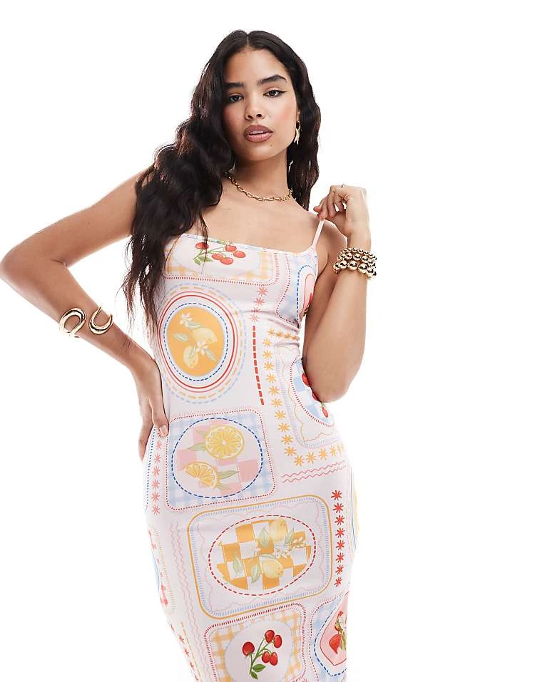 Miss Selfridge Postcard Print Square Neck Cami Maxi Dress For Women - Image 5