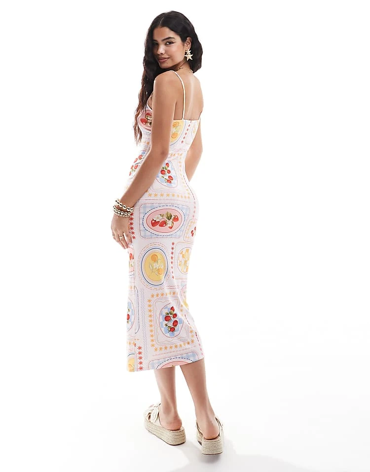 Miss Selfridge Postcard Print Square Neck Cami Maxi Dress For Women - Image 3
