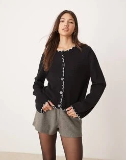 Miss Selfridge Blanket Stitch Cardigan For Women Black