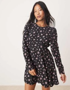 Miss Selfridge Petite Yoke Detail Mini Dress In Print For Women