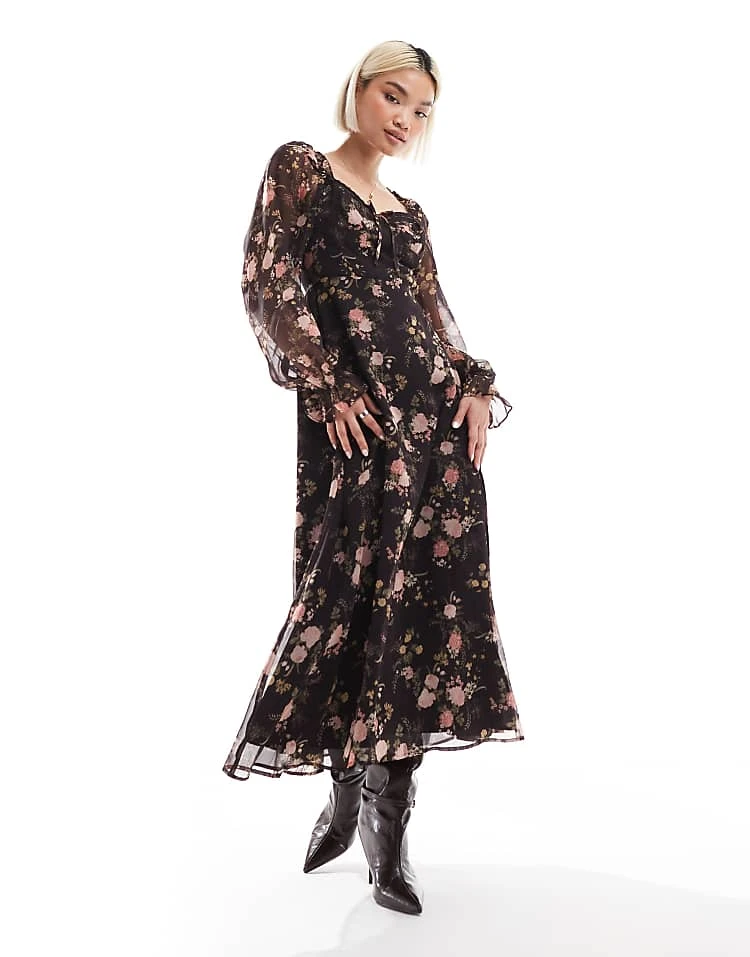 Miss Selfridge Corset Chiffon Maxi Dress In Floral Print For Women Multi - Image 5