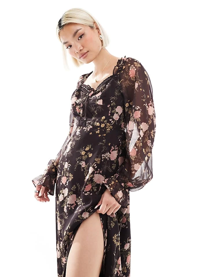 Miss Selfridge Corset Chiffon Maxi Dress In Floral Print For Women Multi - Image 2