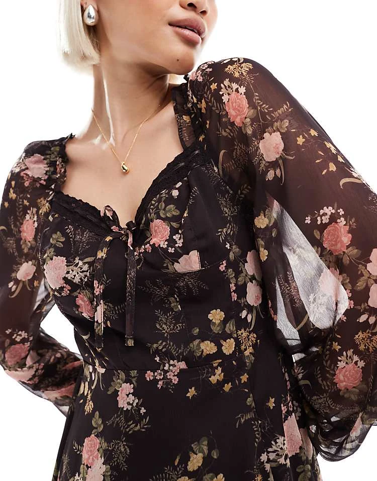 Miss Selfridge Corset Chiffon Maxi Dress In Floral Print For Women Multi - Image 3