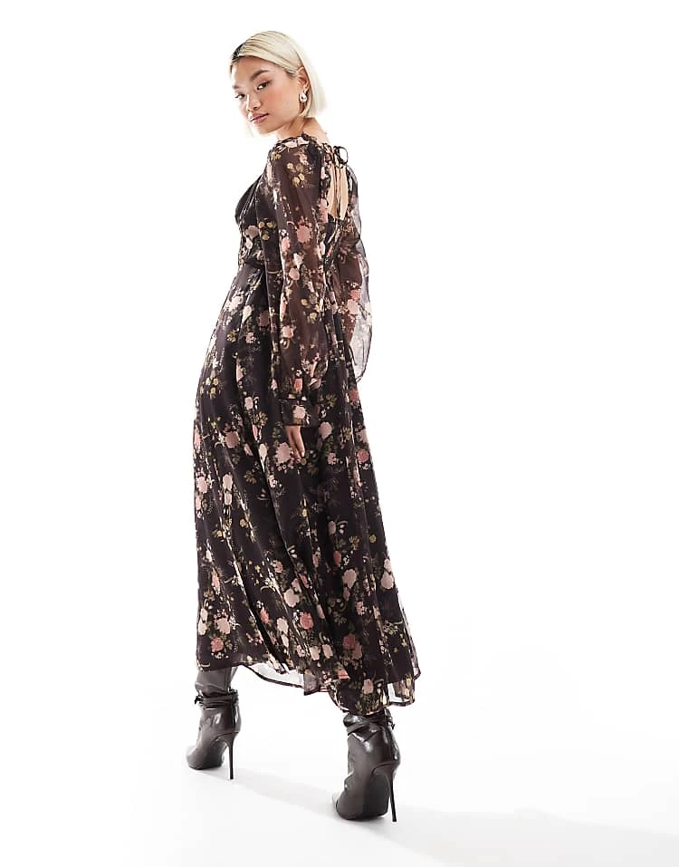 Miss Selfridge Corset Chiffon Maxi Dress In Floral Print For Women Multi - Image 4