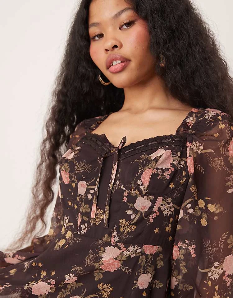 Miss Selfridge Petite Corset Chiffon Maxi Dress In Floral Print For Women Multi - Image 2