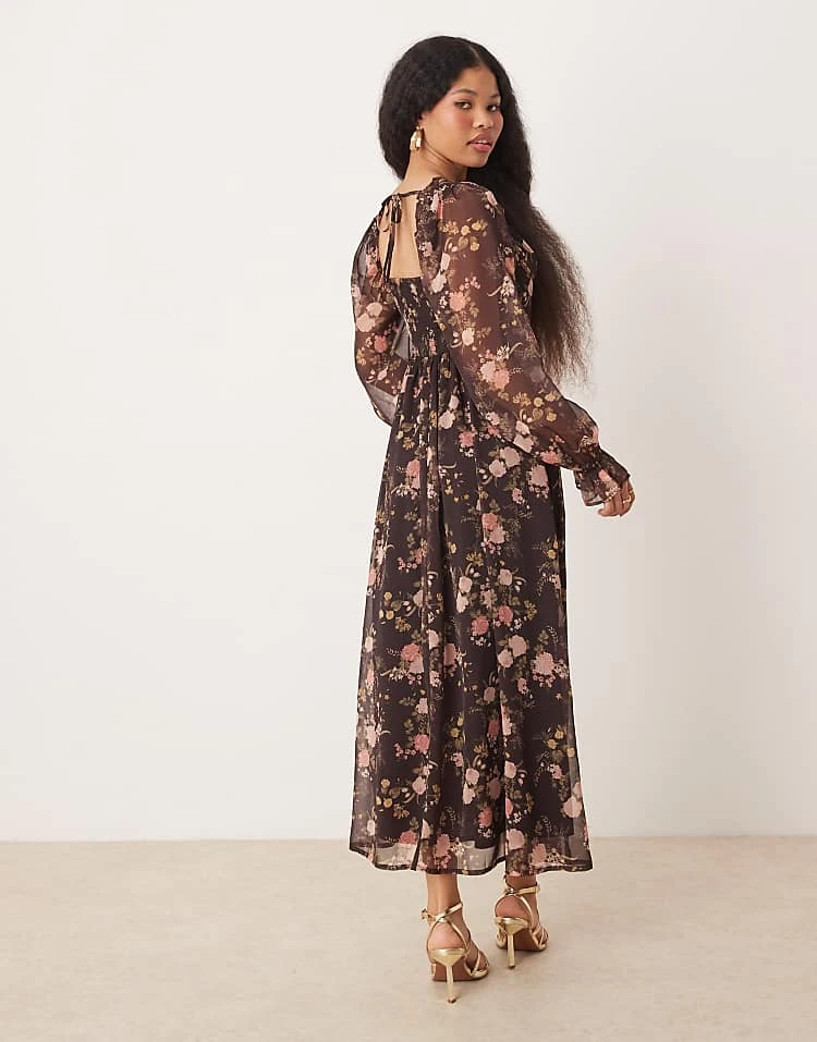 Miss Selfridge Petite Corset Chiffon Maxi Dress In Floral Print For Women Multi - Image 3