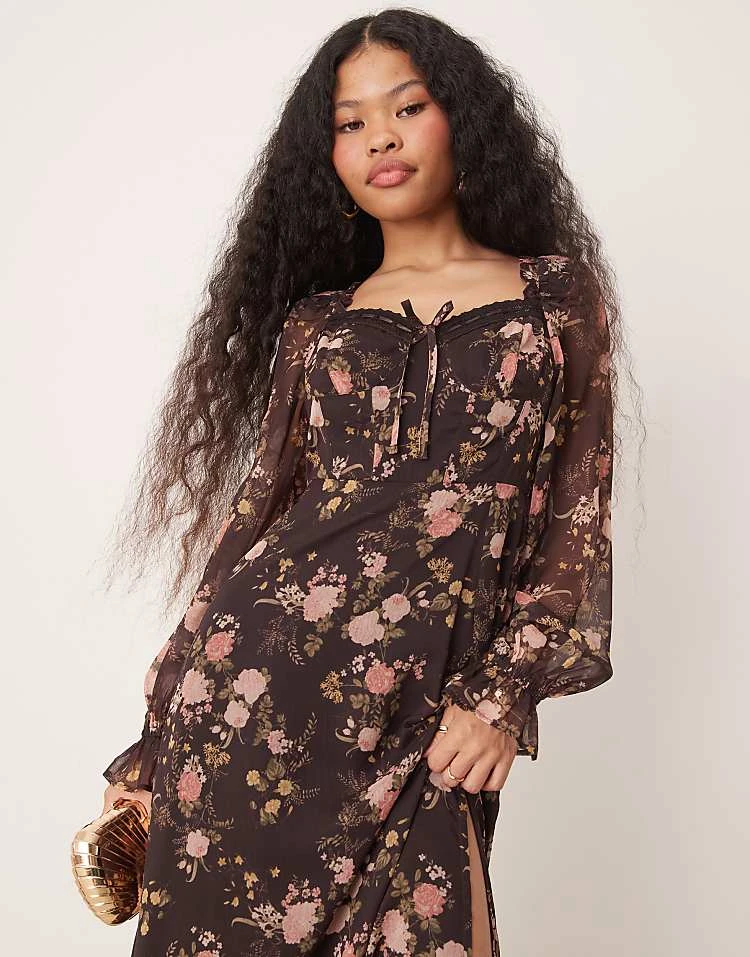 Miss Selfridge Petite Corset Chiffon Maxi Dress In Floral Print For Women Multi - Image 4