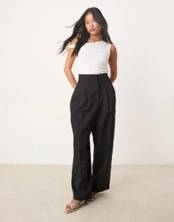 Miss Selfridge Petite Tailored Barrel Leg Trouser In Black For Women