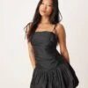 Miss Selfridge Petite Puff Ball Taffeta Mini Dress In Black For Women