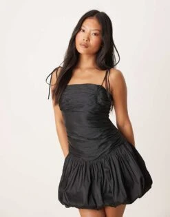 Miss Selfridge Petite Puff Ball Taffeta Mini Dress In Black For Women
