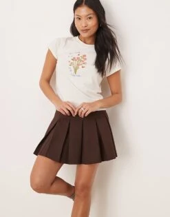 Miss Selfridge Petite Pleated Mini Skirt In Chocolate For Women