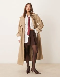 Miss Selfridge Pleated Mini Skirt In Chocolate For Women