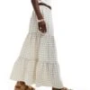 Miss Selfridge Tiered Maxi Gingham Skirt In Stone For Women