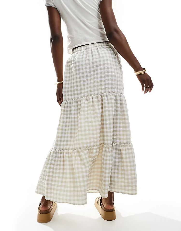 Miss Selfridge Tiered Maxi Gingham Skirt In Stone For Women - Image 2