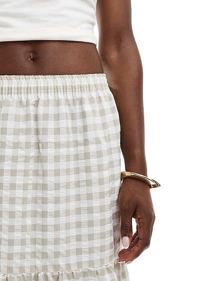 Miss Selfridge Tiered Maxi Gingham Skirt In Stone For Women - Image 3