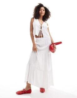 Miss Selfridge Linen Maxi Skirt In White For Women