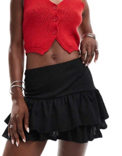 Miss Selfridge Textured Ruffle Mini Skirt In Black For Women