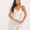 Miss Selfridge Petite Satin Maxi Dress With Lace Insert In Ivory For Women