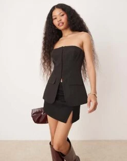 Miss Selfridge Petite Corset Detail Top In Black For Women