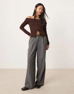 Miss Selfridge Petite Tailored Wide Leg Trouser In Grey For Women