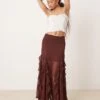 Miss Selfridge Petite Godet Insert Maxi Skirt In Brown For Women