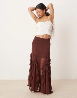 Miss Selfridge Petite Godet Insert Maxi Skirt In Brown For Women