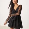 Miss Selfridge Petite Lace And Chiffon Mix Mini Dress In Black For Women