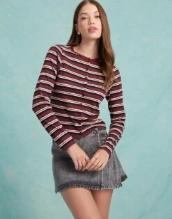 Miss Selfridge Burgundy Stripe Cardigan For Women Multi