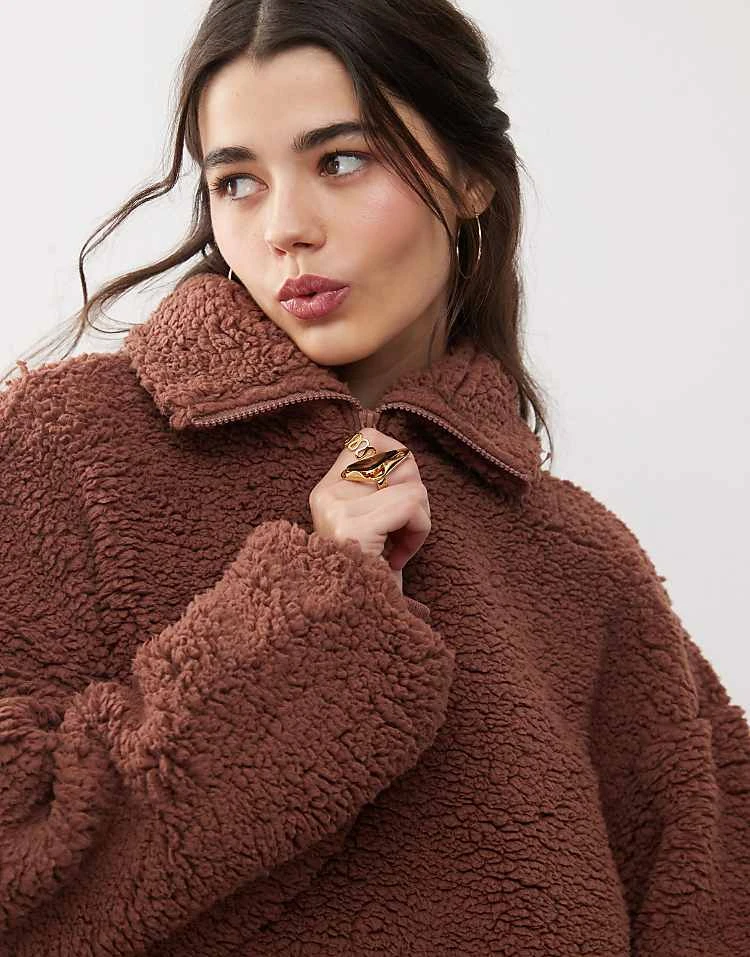 Miss Selfridge Borg Half Zip Top In Chocolate For Women - Image 2