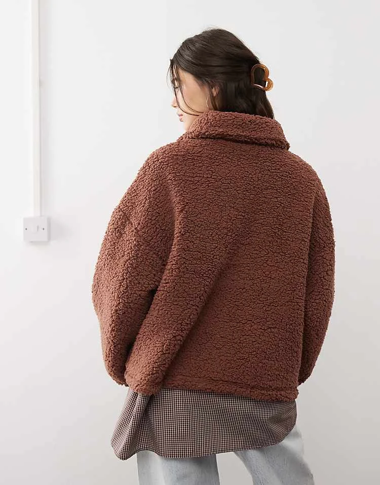 Miss Selfridge Borg Half Zip Top In Chocolate For Women - Image 4