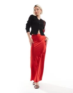 Miss Selfridge Satin Maxi Skirt In Red For Women