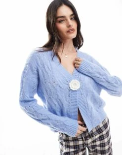 Miss Selfridge 3d Floral Cardi In Light Blue For Women