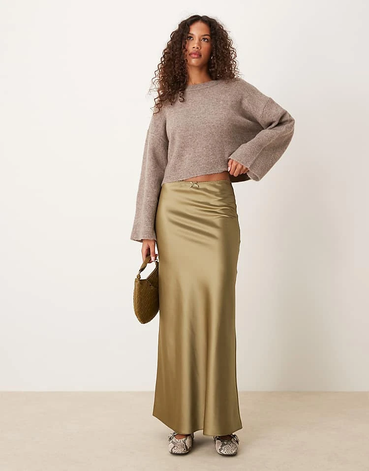 Miss Selfridge Satin Maxi Skirt In Khaki For Women - Image 6