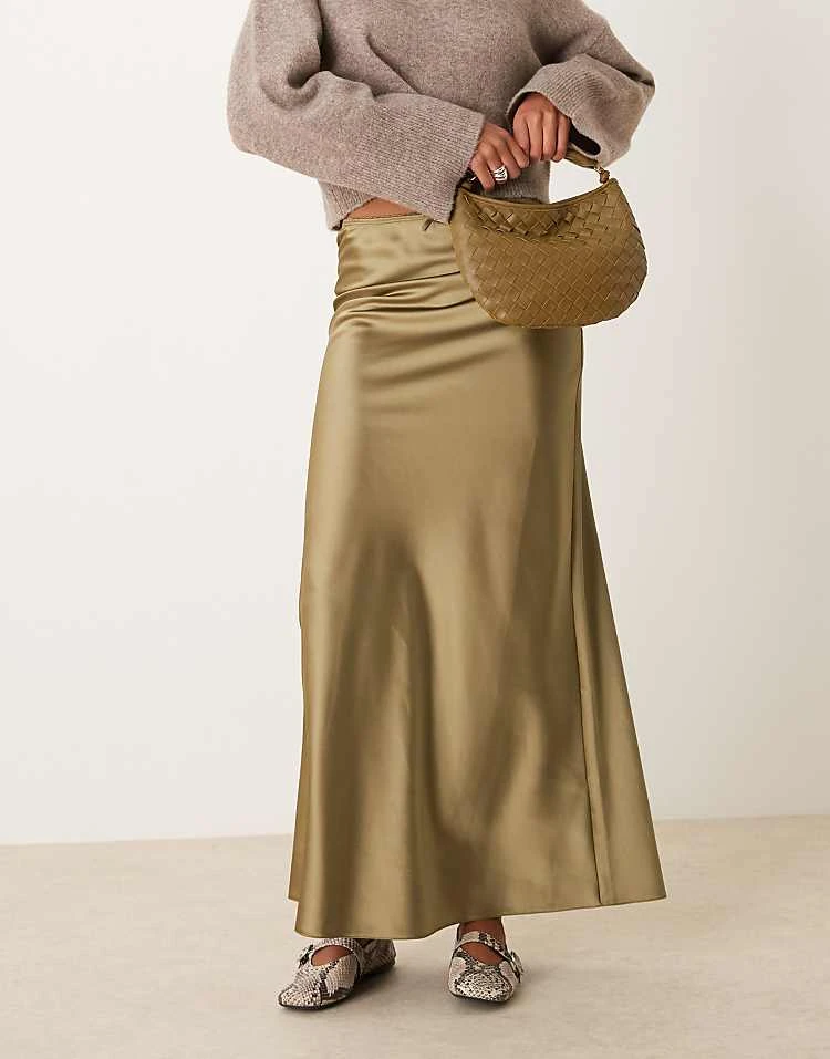 Miss Selfridge Satin Maxi Skirt In Khaki For Women - Image 2