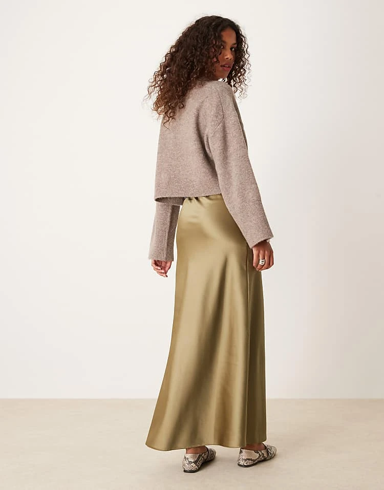 Miss Selfridge Satin Maxi Skirt In Khaki For Women - Image 3